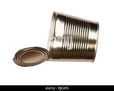 Opened empty tin can isolated on white background Stock Photo