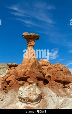 The Toadstool Hoodoos, an area of toadstool shaped balanced rocks in the Grand Staircase-Escalante National Monument in Utah, United States. Stock Photo