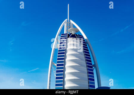 Dubai,UAE / 11. 06. 2018 : Close up Burj Al Arab with blue sky Stock Photo