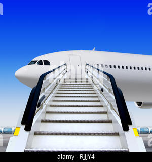 frontal view of white ramp in airport near the plane Stock Photo