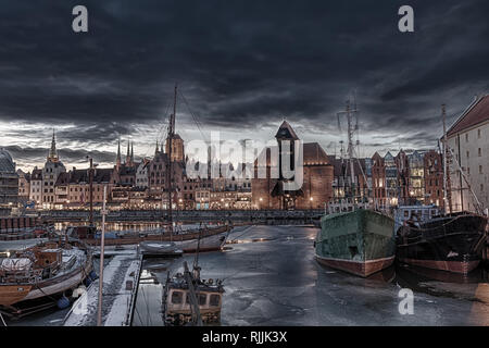 Gdansk Harbour of the Motlawa river before the thunderstorm Stock Photo