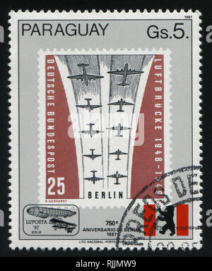 RUSSIA KALININGRAD, 22 APRIL 2017: stamp printed by Paraguay, shows some Airplanes flying in honour of 750th anniversary of Berlin, circa 1987 Stock Photo