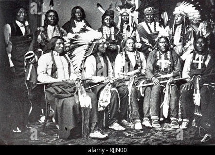 Photograph of Sioux Chiefs in the East Room of the White House. Photograph was taken by Mathew Brady (1822-1896) one of the earliest photographers in American history. Dated 19th century Stock Photo