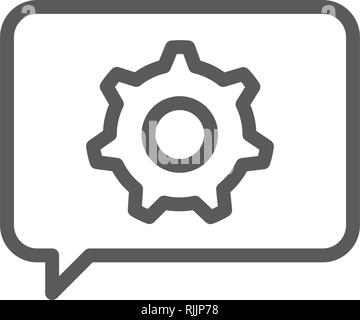 Message with gear wheel, faq, technical assistance line icon. Stock Vector