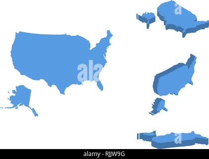 USA isometric map vector illustration, country isolated on a white background. Stock Vector