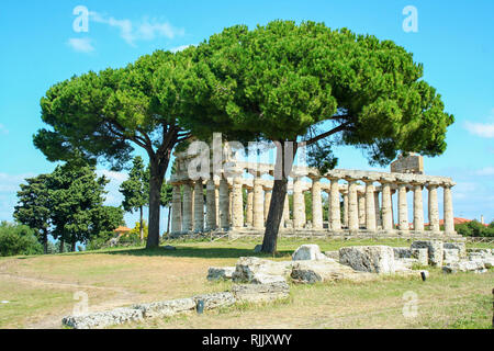 The temple of Athena , known as the Temple of Ceres,   in the archaelogical site of Paestum, ancient greek colony Stock Photo