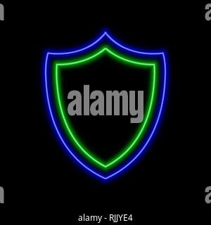 Shield neon sign. Bright glowing symbol on a black background. Neon style icon. Stock Vector