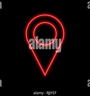 Map pointer neon sign. Bright glowing symbol on a black background. Neon style icon. Stock Vector