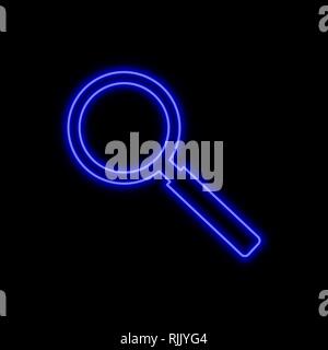 Magnifying glass neon sign. Bright glowing symbol on a black background. Neon style icon. Stock Vector