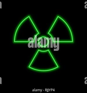 Sign of radiation neon sign. Bright glowing symbol on a black background. Neon style icon. Stock Vector
