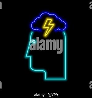 Brainstorming neon sign. Bright glowing symbol on a black background. Neon style icon. Stock Vector