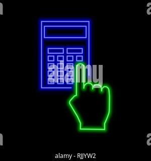 Computation neon sign. Bright glowing symbol on a black background. Neon style icon. Stock Vector