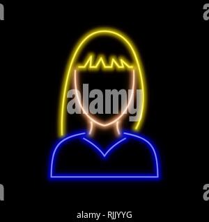 Female avatar neon sign. Bright glowing symbol on a black background. Neon style icon. Stock Vector