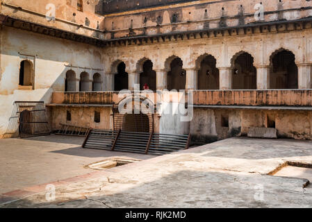 View of Jahangir Mahal or Raja Palace inside Orchha Fort Complex Stock Photo