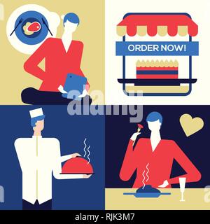 Online food ordering - flat design style colorful illustration Stock Vector
