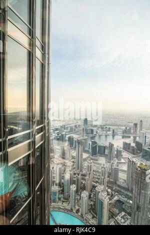 DUBAI, UAE - October, 2018: Top view of Dubai urban skyline from Burj Khalifa Stock Photo