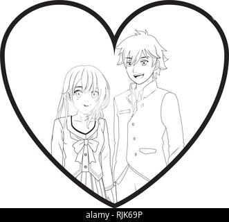 anime boy and girl drawing holding hands