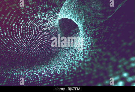 Science and technology concept. Big data and computing background. Abstract dots tunnel and waves. 3d illustration Stock Photo