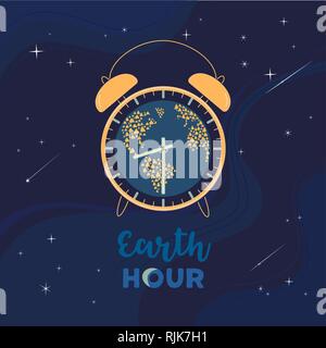 Earth hour day social poster with hand drawn cartoon Stock Vector