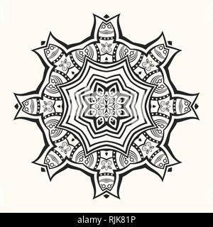 Mandala. Decorative round ornament. Abstract doodle background. Ethnic decorative elements. Arabic, Indian, ottoman motifs. Picture for coloring. Stock Vector