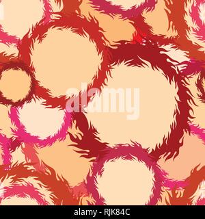 Flaming circles seamless pattern. Stylized suns. Vector color background. Stock Vector