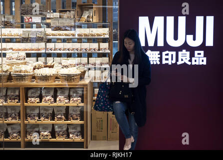 February 2, 2019 - Hong Kong - Japanese household and clothing retail company, Muji, shop seen in Kwai fong, Hong Kong. (Credit Image: © Miguel Candela/SOPA Images via ZUMA Wire) Stock Photo