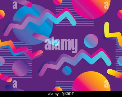 Memphis seamless pattern with gradient shape in the style of 80s. Synthwave, futurism background. Retrowave. Vector illustration Stock Vector