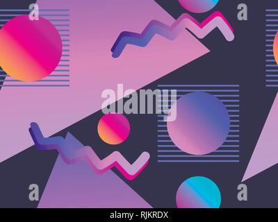 Memphis seamless pattern with gradient shape in the style of 80s. Synthwave, futurism background. Retrowave. Vector illustration Stock Vector