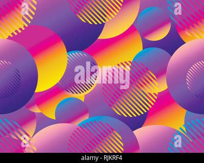 Seamless pattern with circles. Futurism retro background in style 1980s. Retrowave. Vector illustration Stock Vector