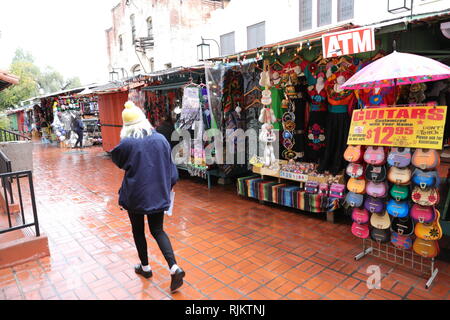 Olvera Street (Calle Olvera or Placita Olvera) is a historic district in downtown Los Angeles. Stock Photo