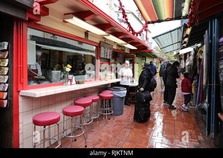 Olvera Street (Calle Olvera or Placita Olvera) is a historic district in downtown Los Angeles. Stock Photo