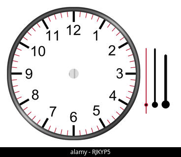 A clock illustration face with numbers hour minute and second hands isolated on white background with clipping path Stock Photo