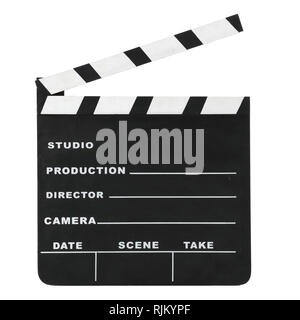 Classic Hollywood chalk open clapperboard isolated on a white background with clipping path Stock Photo