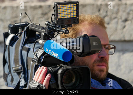 Euronews TV reporter, Lyon, France Stock Photo