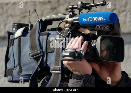 Euronews TV reporter, Lyon, France Stock Photo
