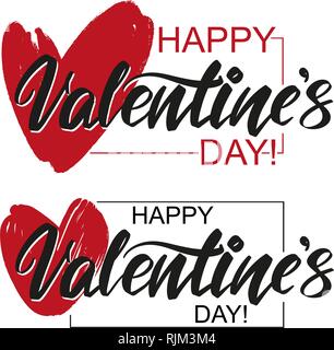 happy Valentine s day text on the background of the heart on white background. , Valentine s day, greeting card hand drawn vector illustration sketch Stock Vector