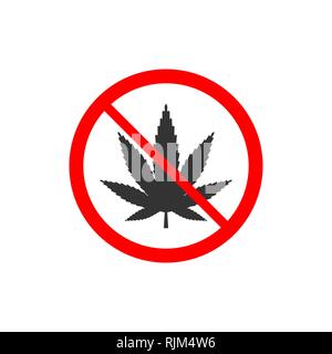 Cannabis, marijuana leaf icon, no drug sign. Vector illustration, flat design. Stock Vector