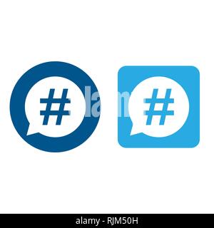 Hashtag icon set in speech bubble. Vector illustration, flat design. Stock Vector