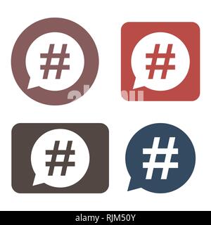 Hashtag icon set in speech bubble. Vector illustration, flat design. Stock Vector