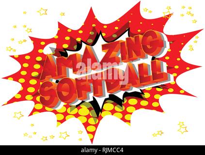 Amazing Softball - Vector illustrated comic book style phrase on abstract background. Stock Vector