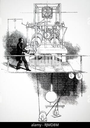 Illustration showing The clock in the tower of St. Ann's Church, Limehouse 1842 Stock Photo