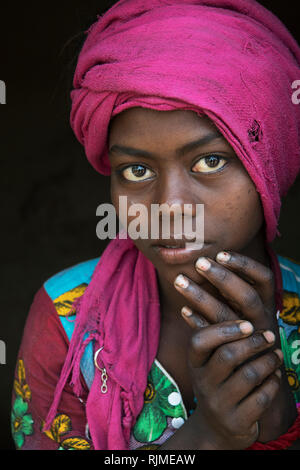 The image of Portrait of Sabar tribe girl in Purulia, west bengal, India Stock Photo