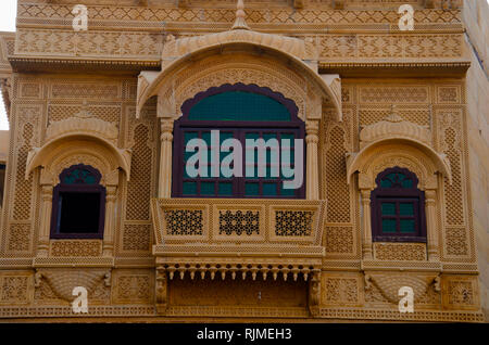 Beautifully carved windows situated in the fort complex, Jaisalmer, Rajasthan, India Stock Photo