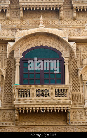 Beautifully carved windows situated in the fort complex, Jaisalmer, Rajasthan, India Stock Photo