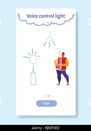 smarthome modern lamp controlled by man smart light recognizes commands voice control concept sketch flow style vertical Stock Vector
