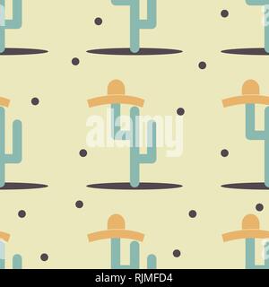 Cute funny cactus with sombrero print for texture and textile seamless design. Stock Vector
