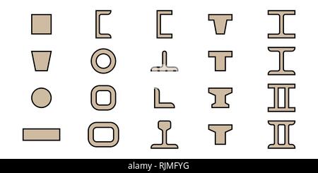 Building beams. Vector illustration. Design and architecture. Set of icons Stock Vector