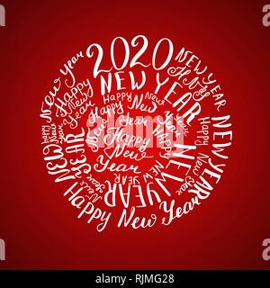 2020 New Year. Calligraphic words. Vector illustration. Red poster Stock Vector