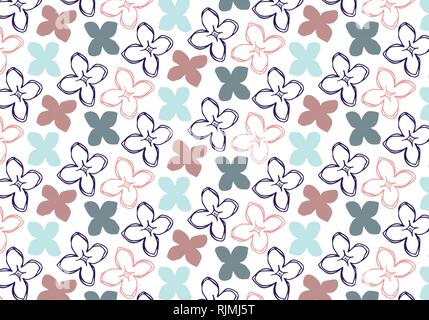 Lilac flower vector pattern in blue, pink and gray color palette Stock Vector