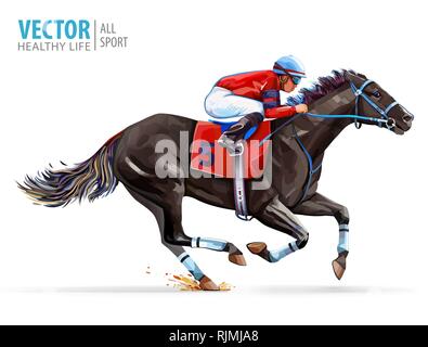 Jockey on racing horse. Derby. Sport. Vector illustration isolated on white background. Stock Vector